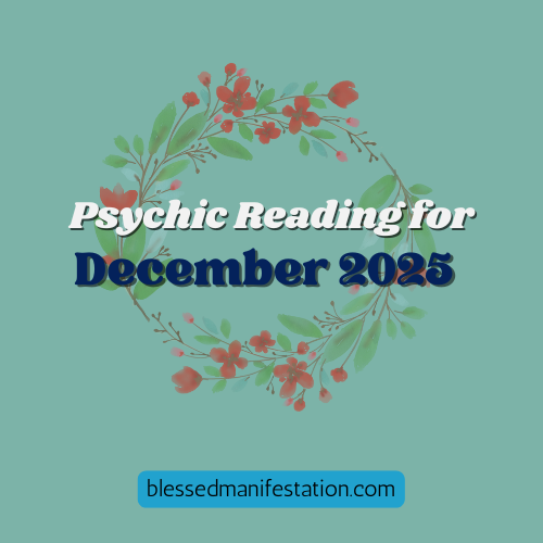 The words "Psychic Reading for December 2025" against a light green background. A Christmas wreath depicted at the center.