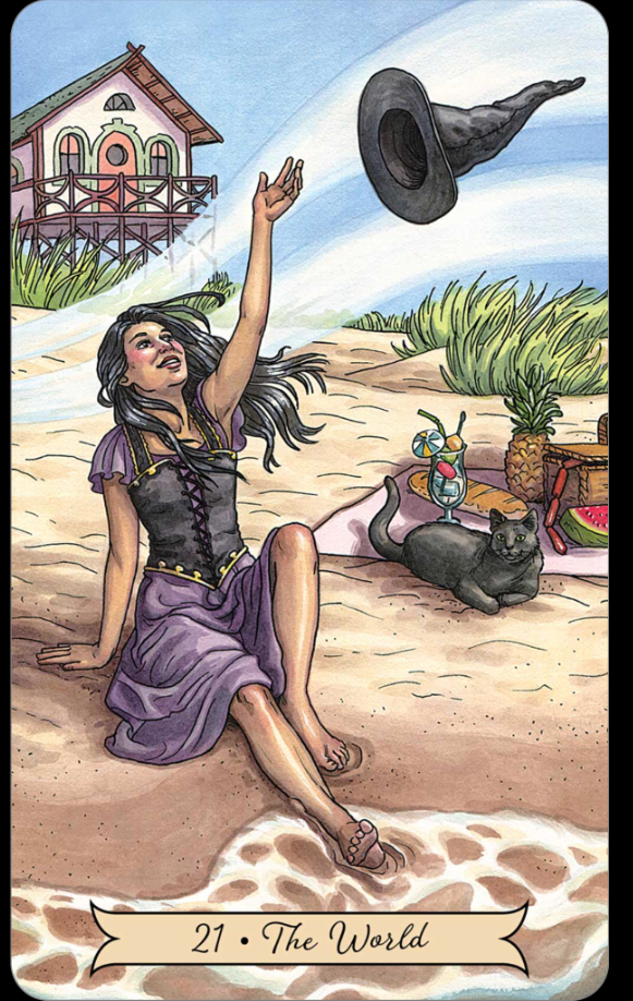 "The World" card from the From the "Everyday Witch" Psychic Tarot, by Deborah Blake (art by Elisabeth Alba)