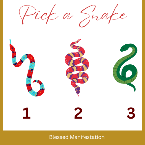 "Pick a snake" words at the top with 3 illustrations of snakes below, labeled 1, 2, or 3.