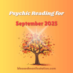 The words "Psychic Reading for September 2025" against a light orange gradient background. An autumn tree depicted at the center.