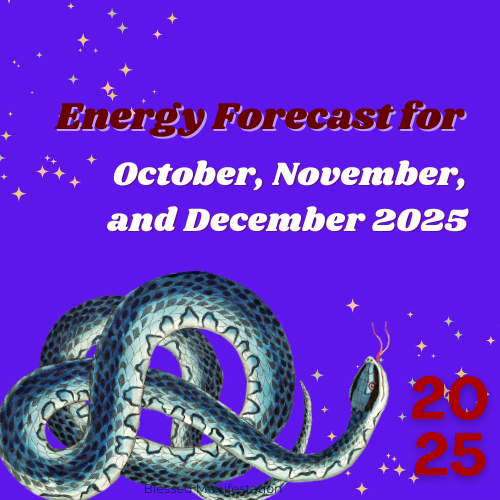 A blue snake coiling against a bright blue background. The words are "Energy Forecast for October, November, and December 2025"