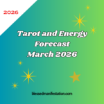 The words "Tarot and Energy Forecast March 2026" against a light green and white background, surrounded by golden stars.