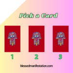 Three illustrated cards labeled 1, 2, and 3 on a light pink background with the text "Pick a Card" at the top and a website link at the bottom.