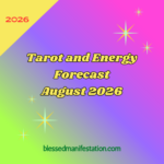 The words "Tarot and Energy Forecast August 2026" against a light purple, and green gradient background, surrounded by stars.