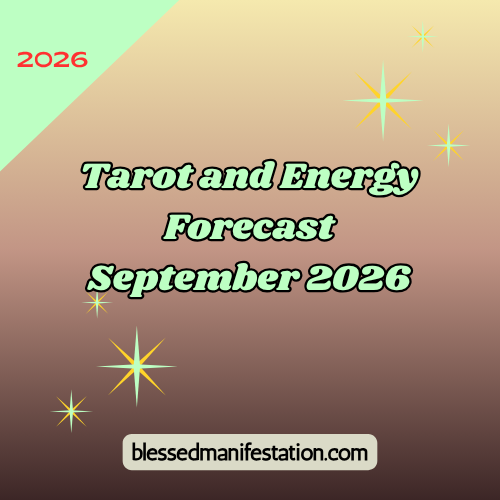 The words "Tarot and Energy Forecast September 2026" against a light gray and cream gradient background, surrounded by stars.